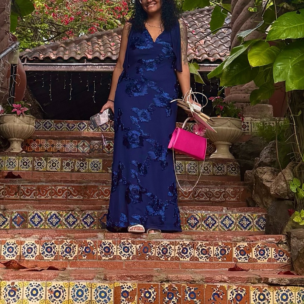 Hello Molly Golden Doll Mesh Maxi Dress Navy